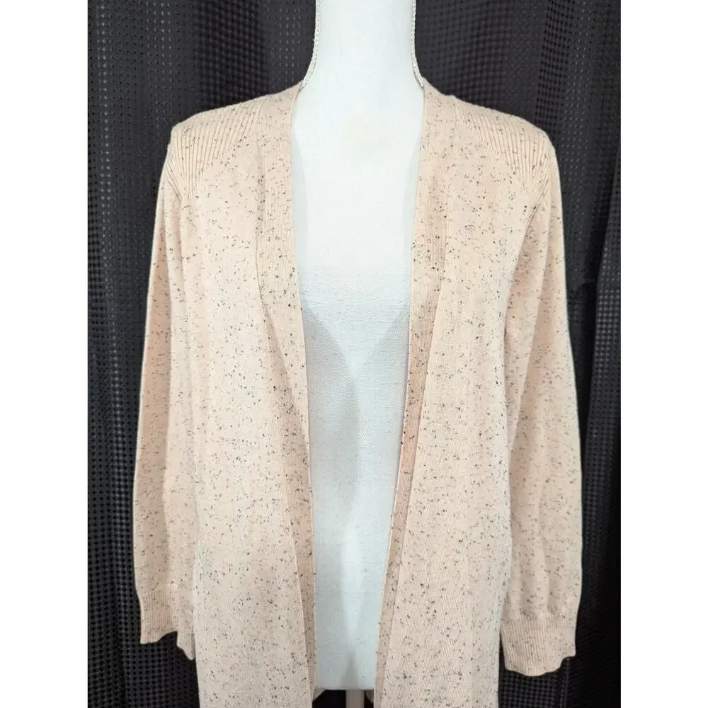 VERVE AMI! SHELL/CORAL PINK & BLACK MARLED LIGHTWEIGHT DUSTER SWEATER! SZ L - Picture 4 of 9
